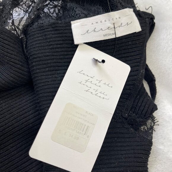 American Threads Knit and Lace‎ Top Women's M Black Spaghetti Strap Viscose NEW - Picture 4 of 12
